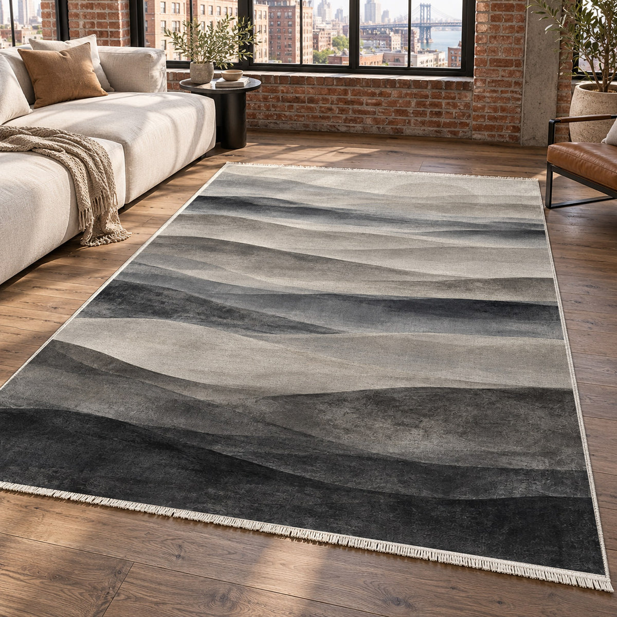 Mirage Layers Charcoal Modern Washable Rug — new york living