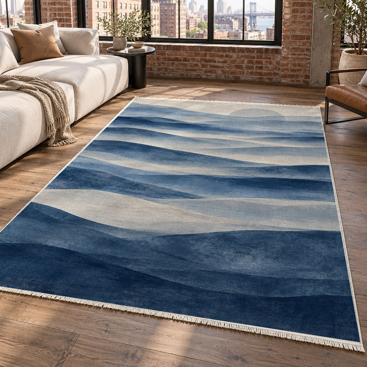 Mirage Layers Indigo Modern Washable Rug — new york living