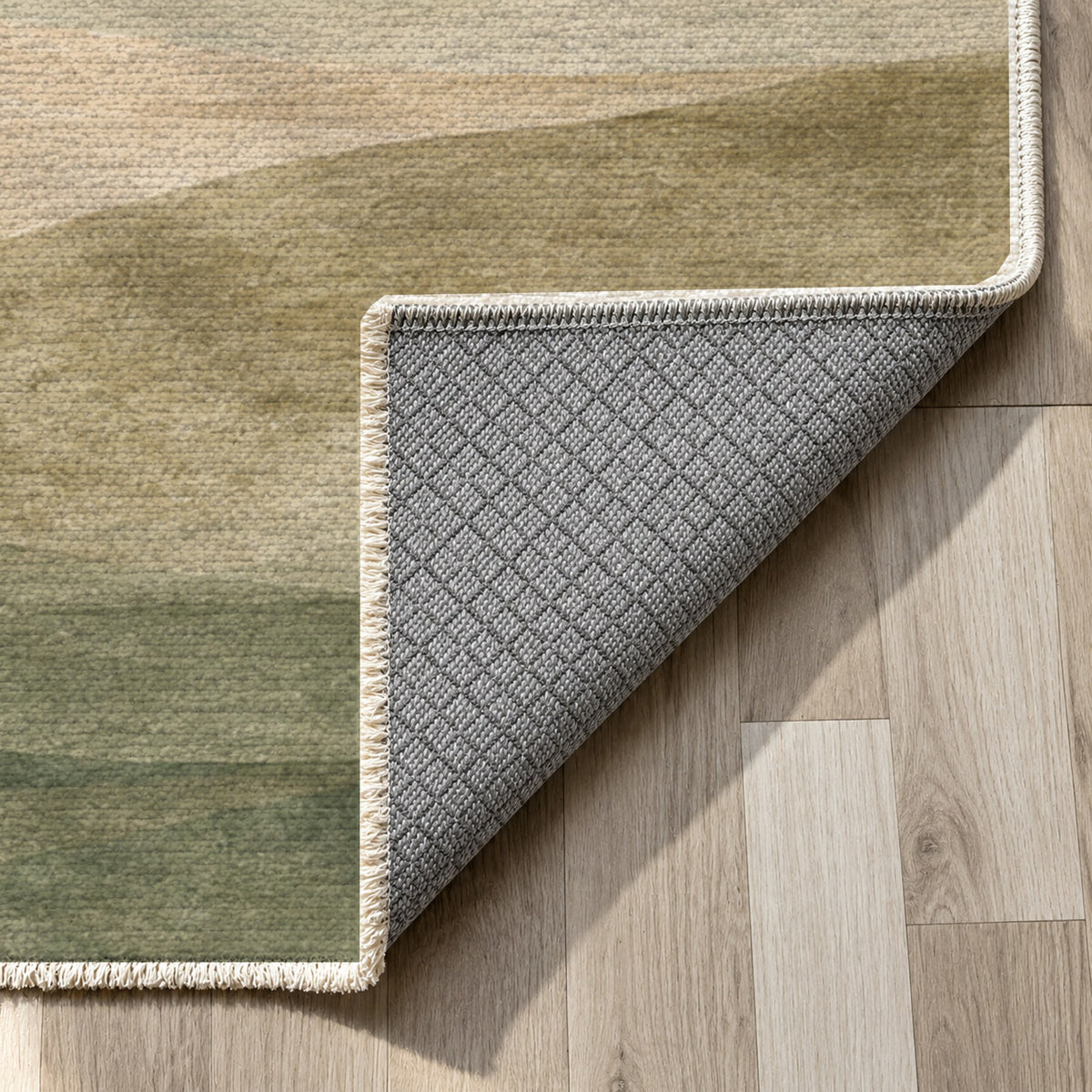 Mirage Layers Sage Modern Washable Rug — backing close up