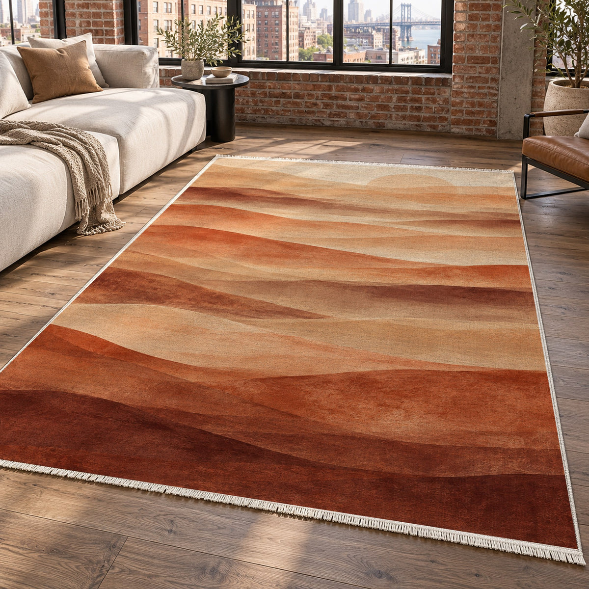 Mirage Layers Terracotta Modern Washable Rug — new york living