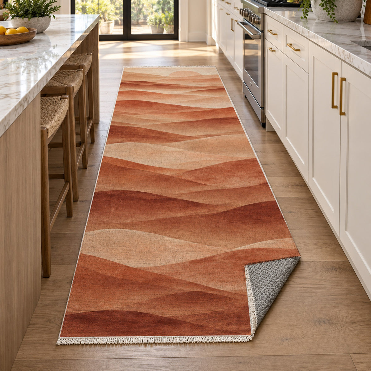 Mirage Layers Terracotta Modern Washable Rug — new york kitchen runner