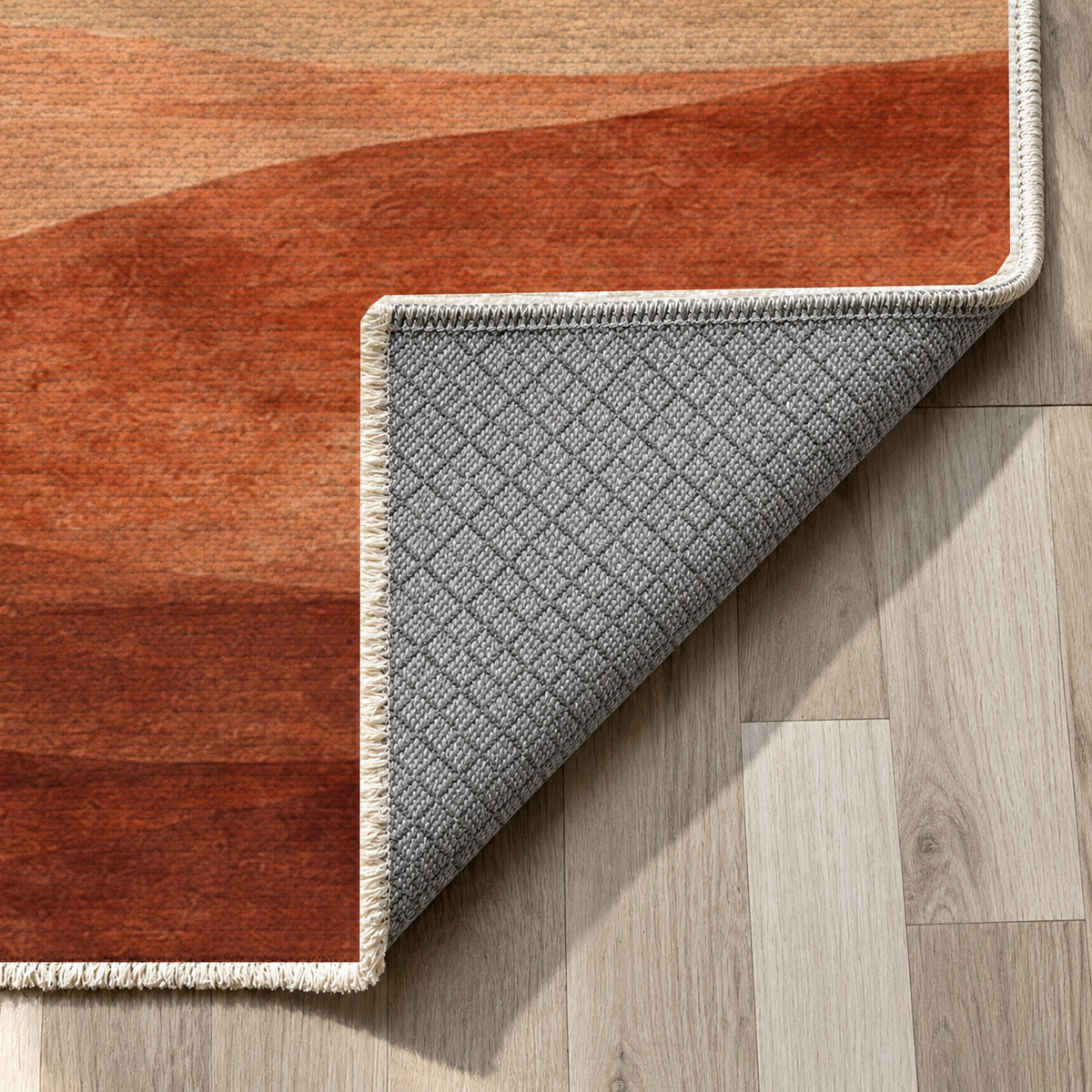 Mirage Layers Terracotta Modern Washable Rug — backing close up