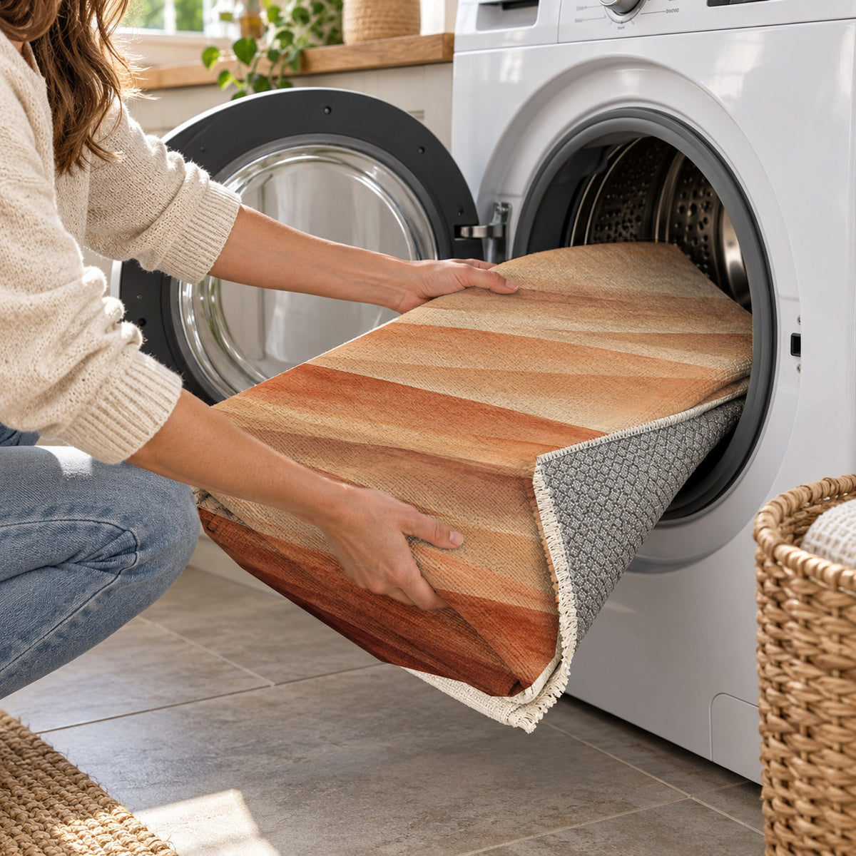 Mirage Layers Terracotta Modern Washable Rug — washing machine