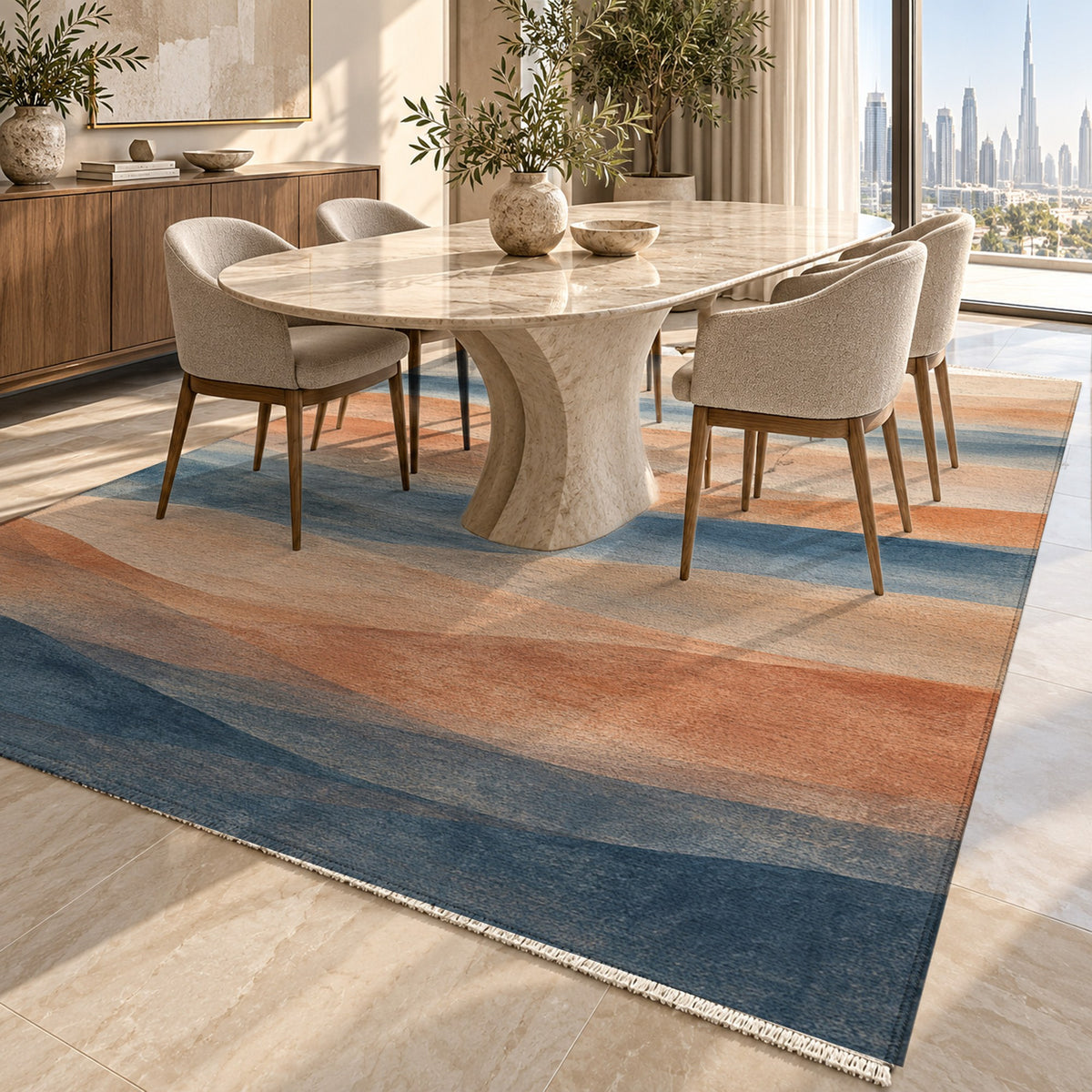 Mirage Layers Modern Washable Rug — dubai dining