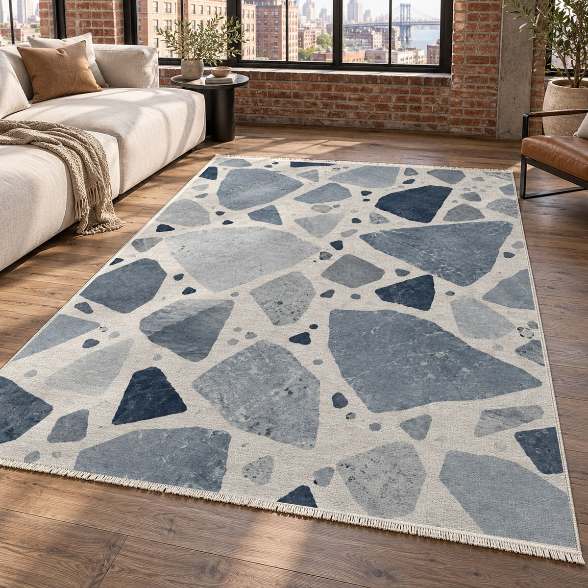 Modern Terrazzo Blue Grey Washable Rug — new york living