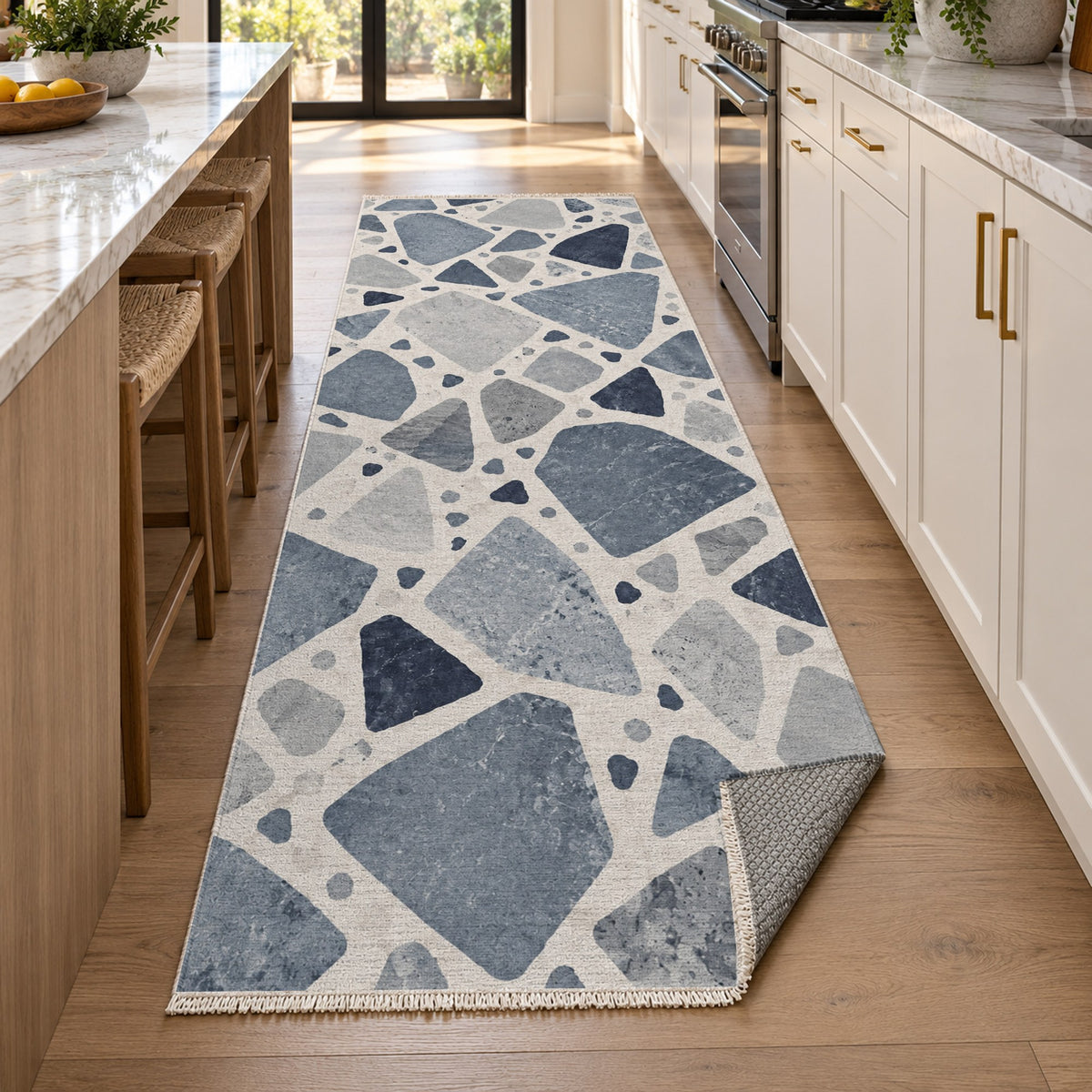 Modern Terrazzo Blue Grey Washable Rug — new york kitchen runner