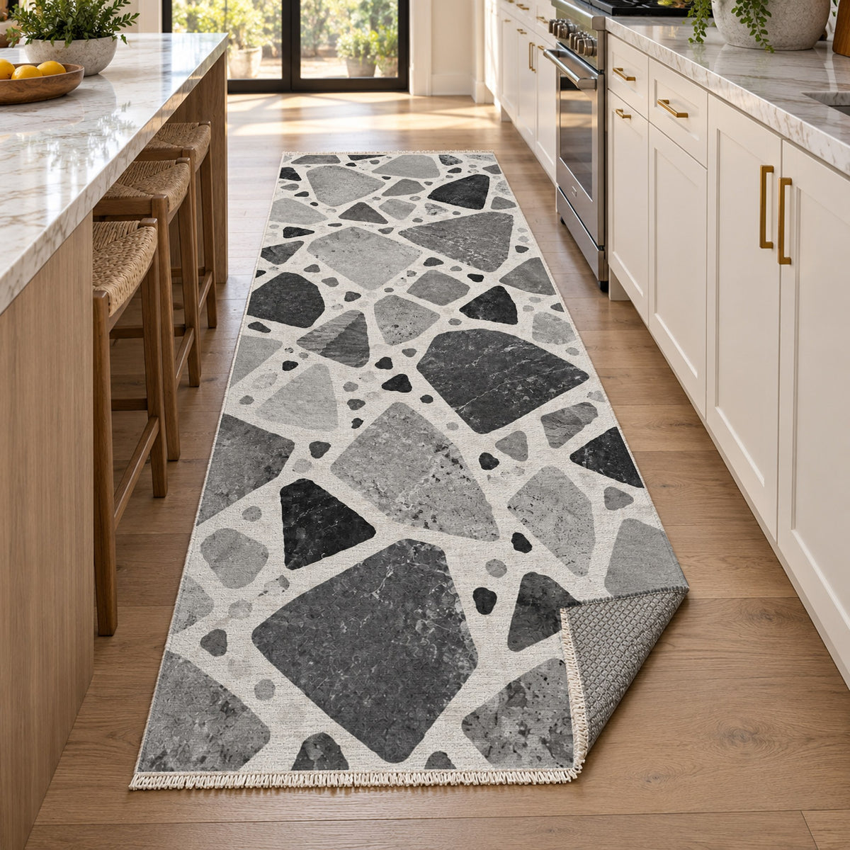 Modern Terrazzo Charcoal Ivory Washable Rug — new york kitchen runner