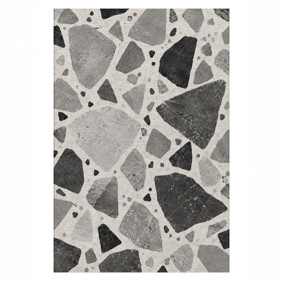 Modern Terrazzo Charcoal Ivory Washable Rug — top view