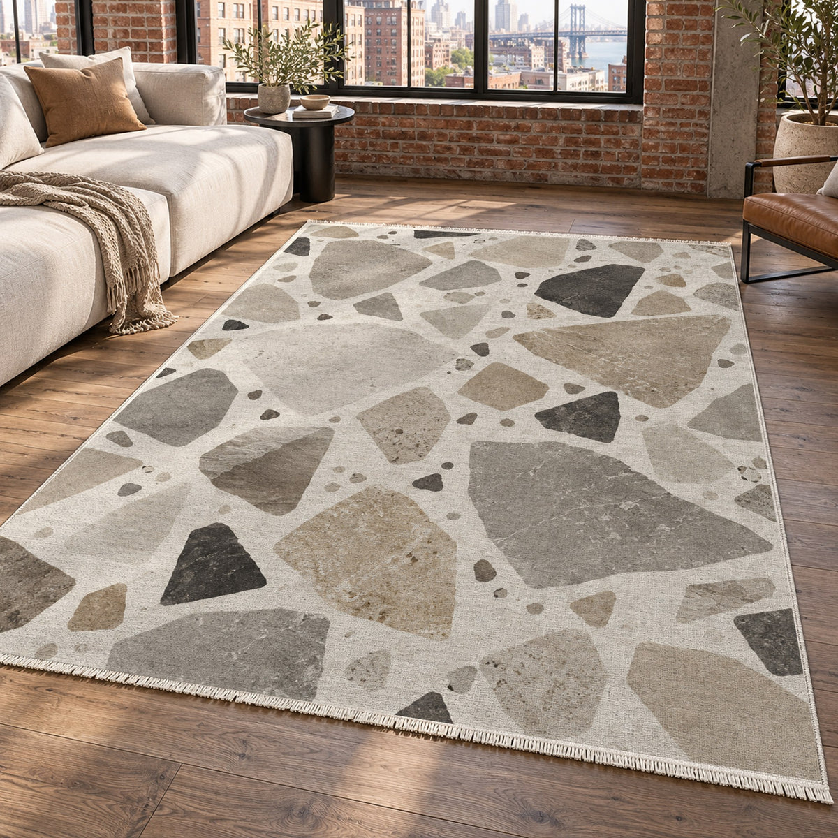 Modern Terrazzo Ivory Taupe Washable Rug — new york living