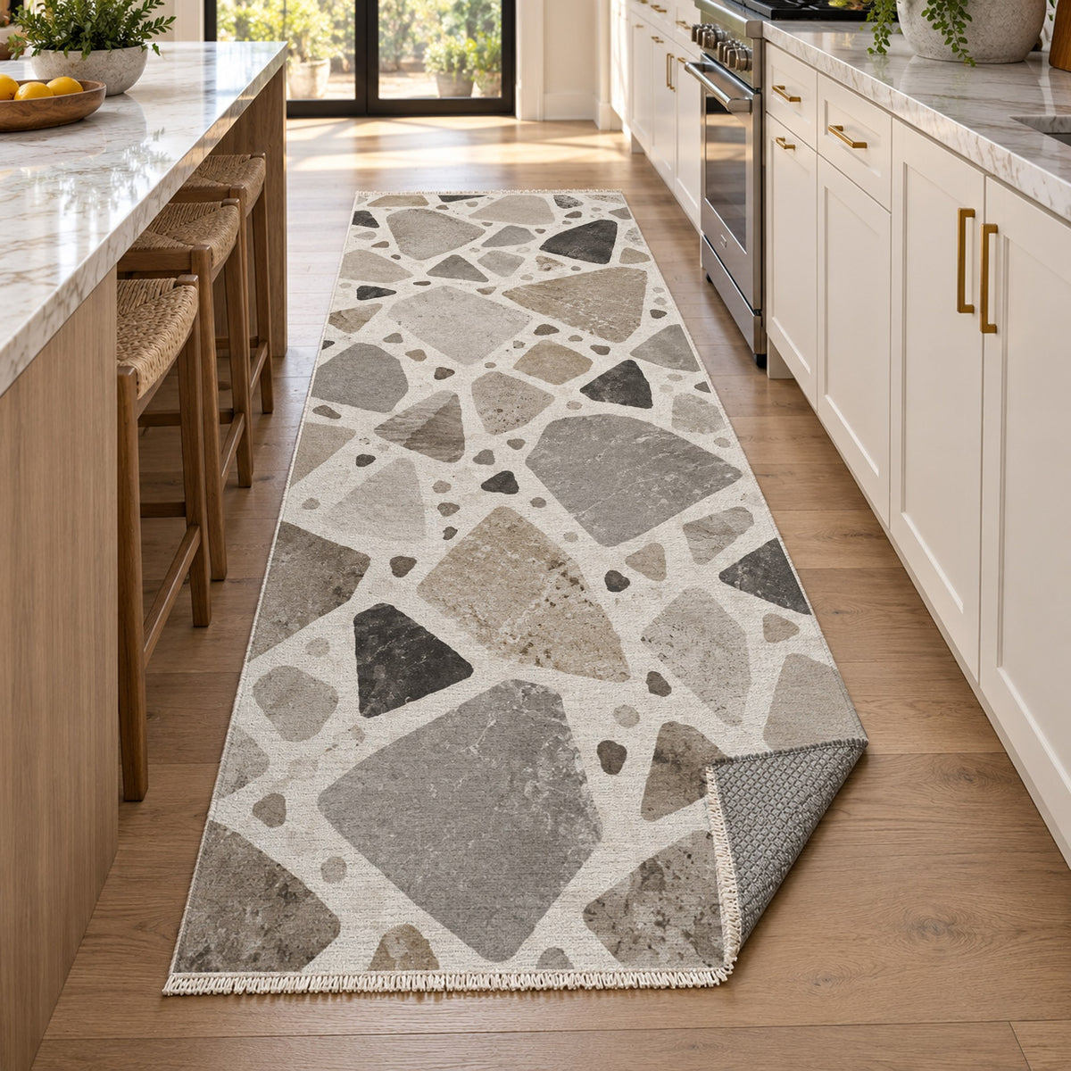 Modern Terrazzo Ivory Taupe Washable Rug — new york kitchen runner