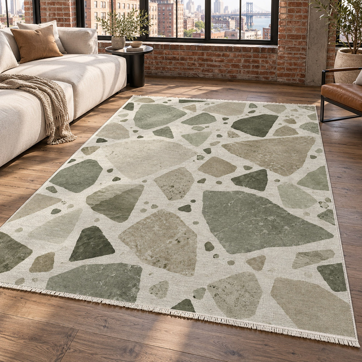 Modern Terrazzo Sage Sand Washable Rug — new york living