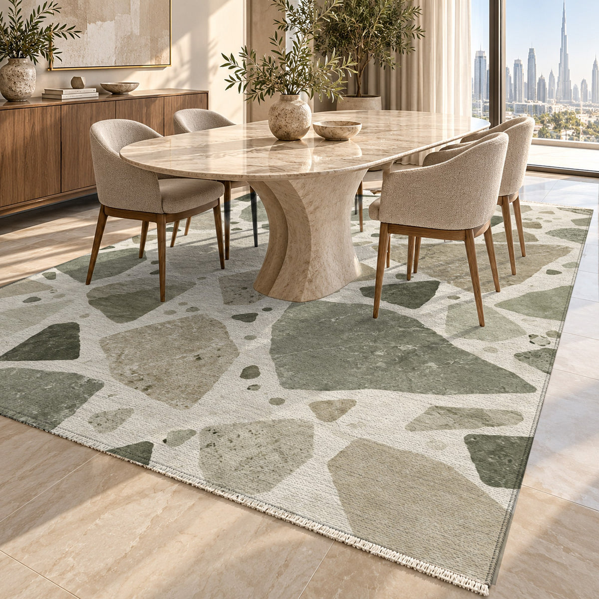 Modern Terrazzo Sage Sand Washable Rug — dubai dining