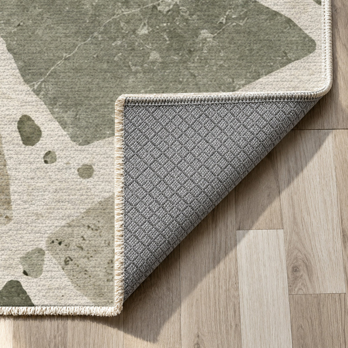 Modern Terrazzo Sage Sand Washable Rug — backing close up