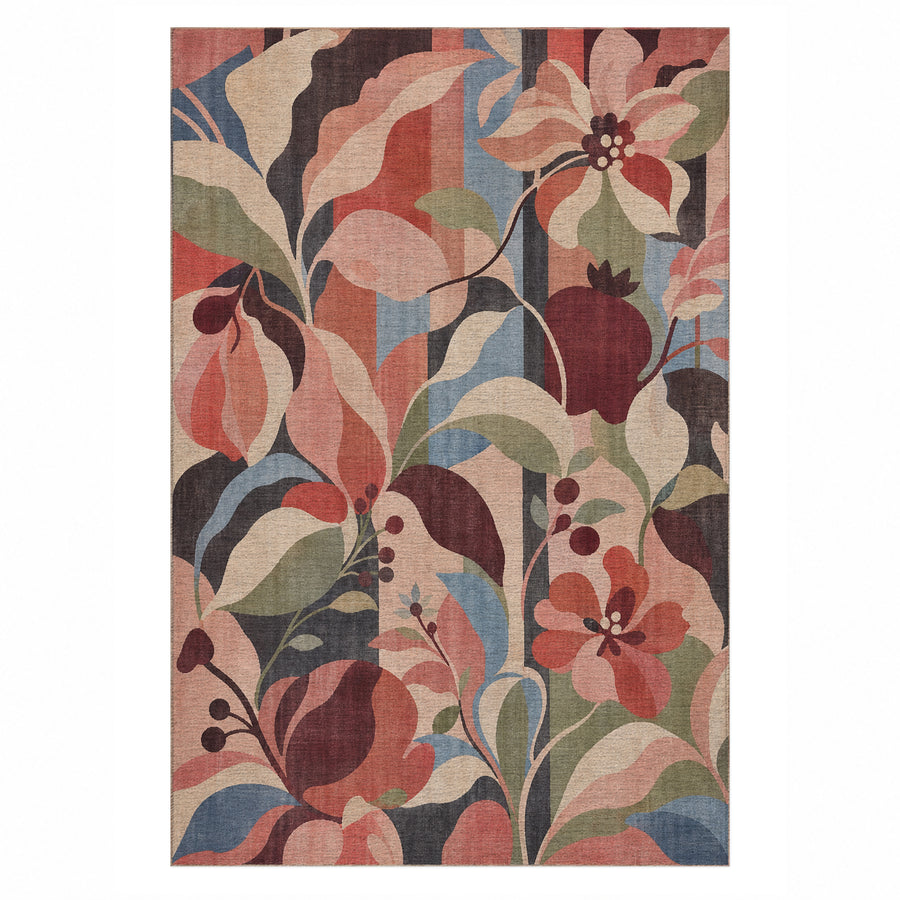 Monstera Coral Floral Washable Rug