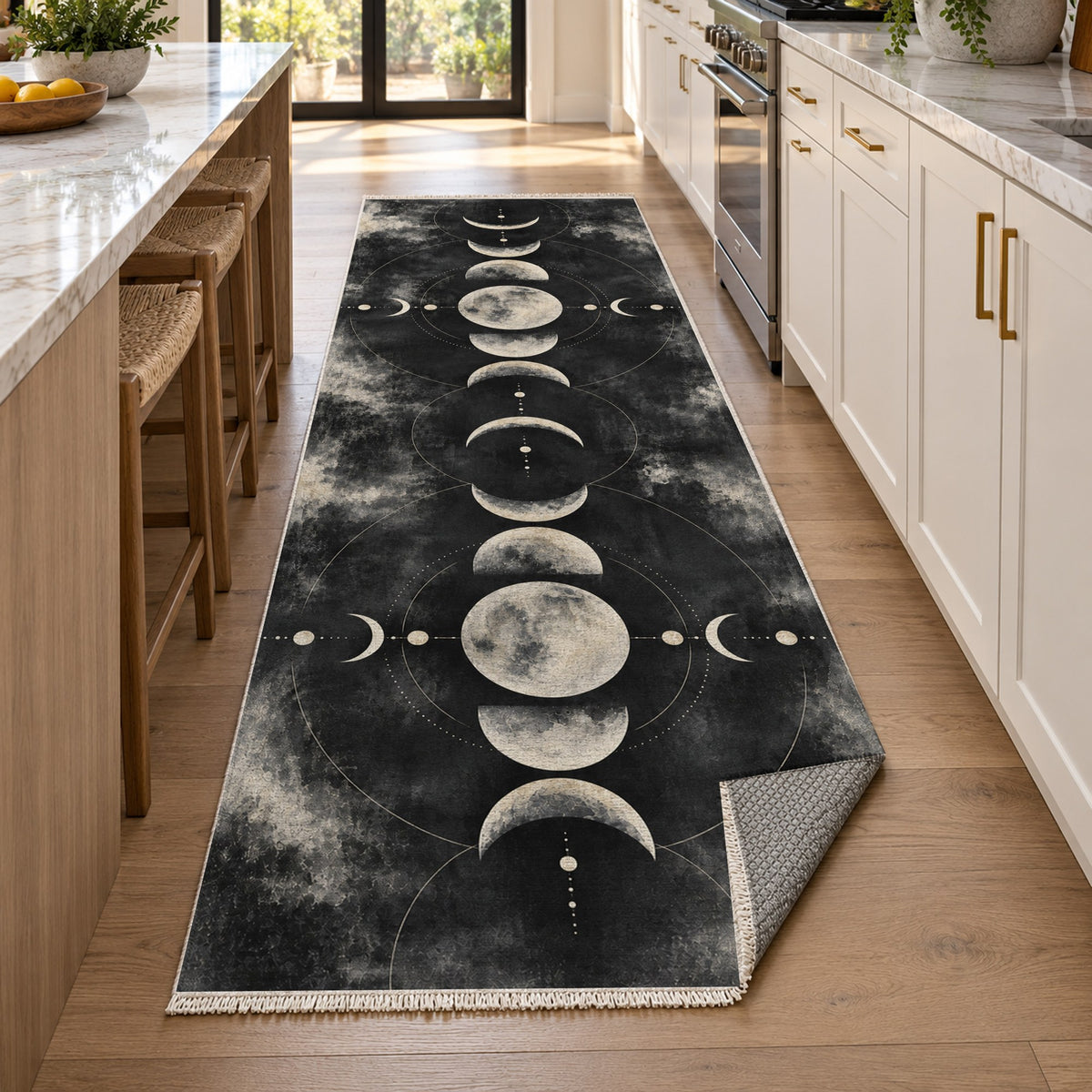 Moon Phases Charcoal Abstract Washable Rug — new york kitchen runner