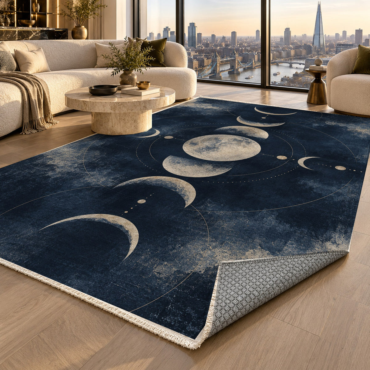 Moon Phases Abstract Washable Rug — london luxury living