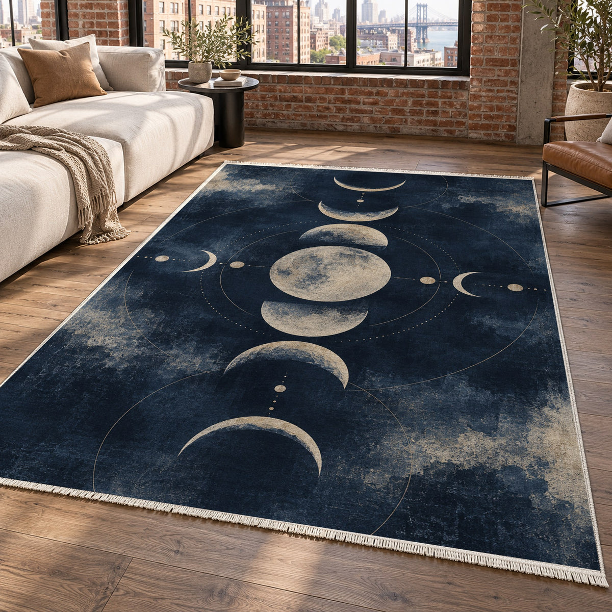 Moon Phases Abstract Washable Rug — new york living