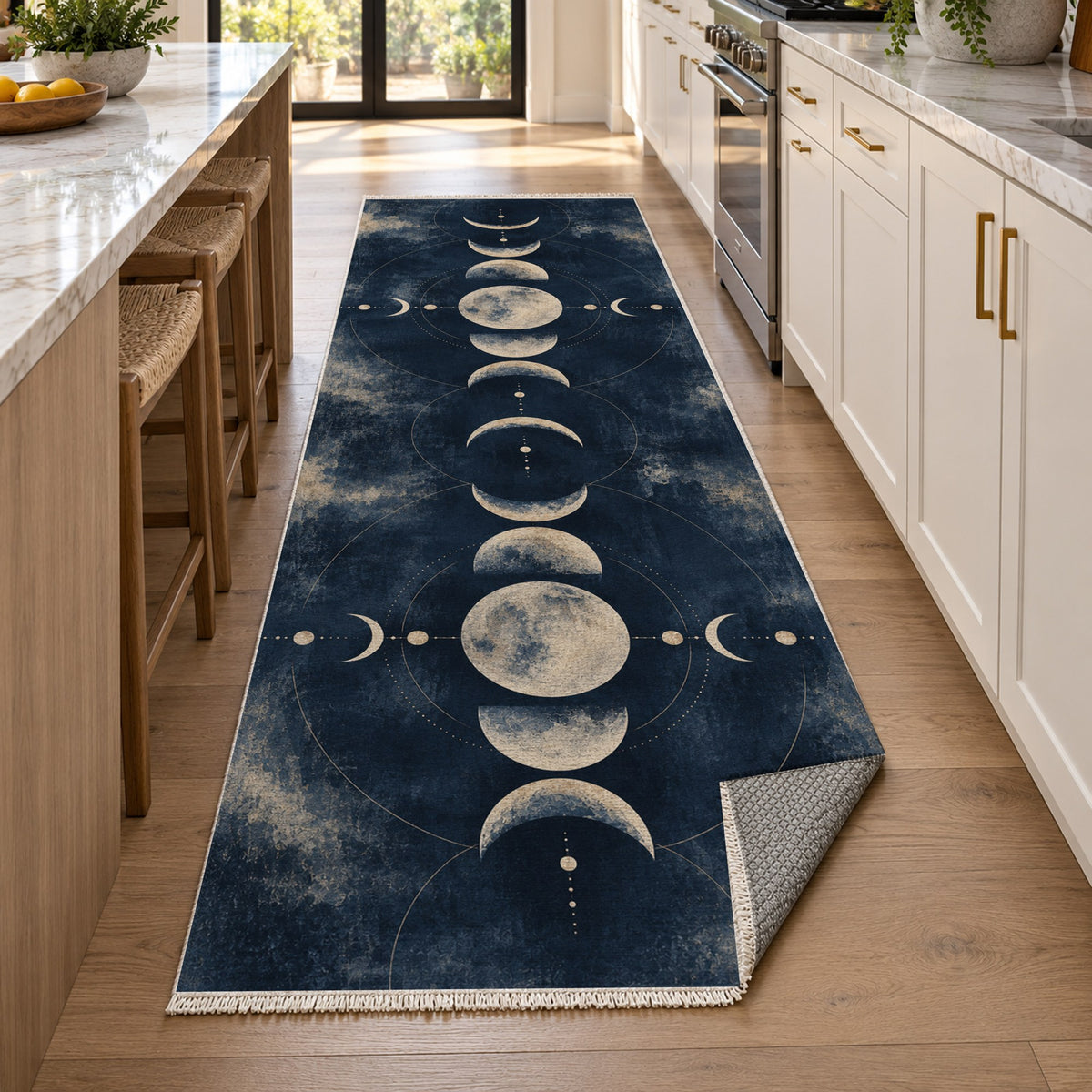 Moon Phases Abstract Washable Rug — new york kitchen runner