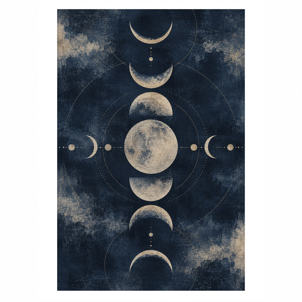 Moon Phases Abstract Washable Rug — top view