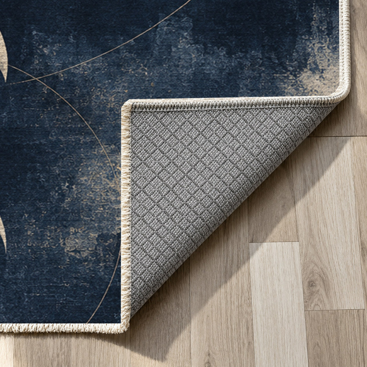 Moon Phases Abstract Washable Rug — backing close up