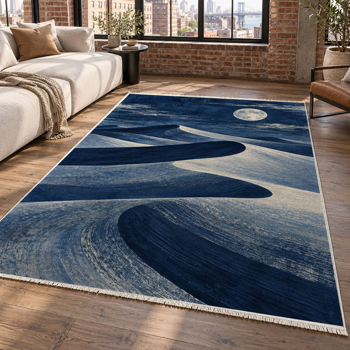 Moonlit Sands Indigo Modern Washable Rug — new york living