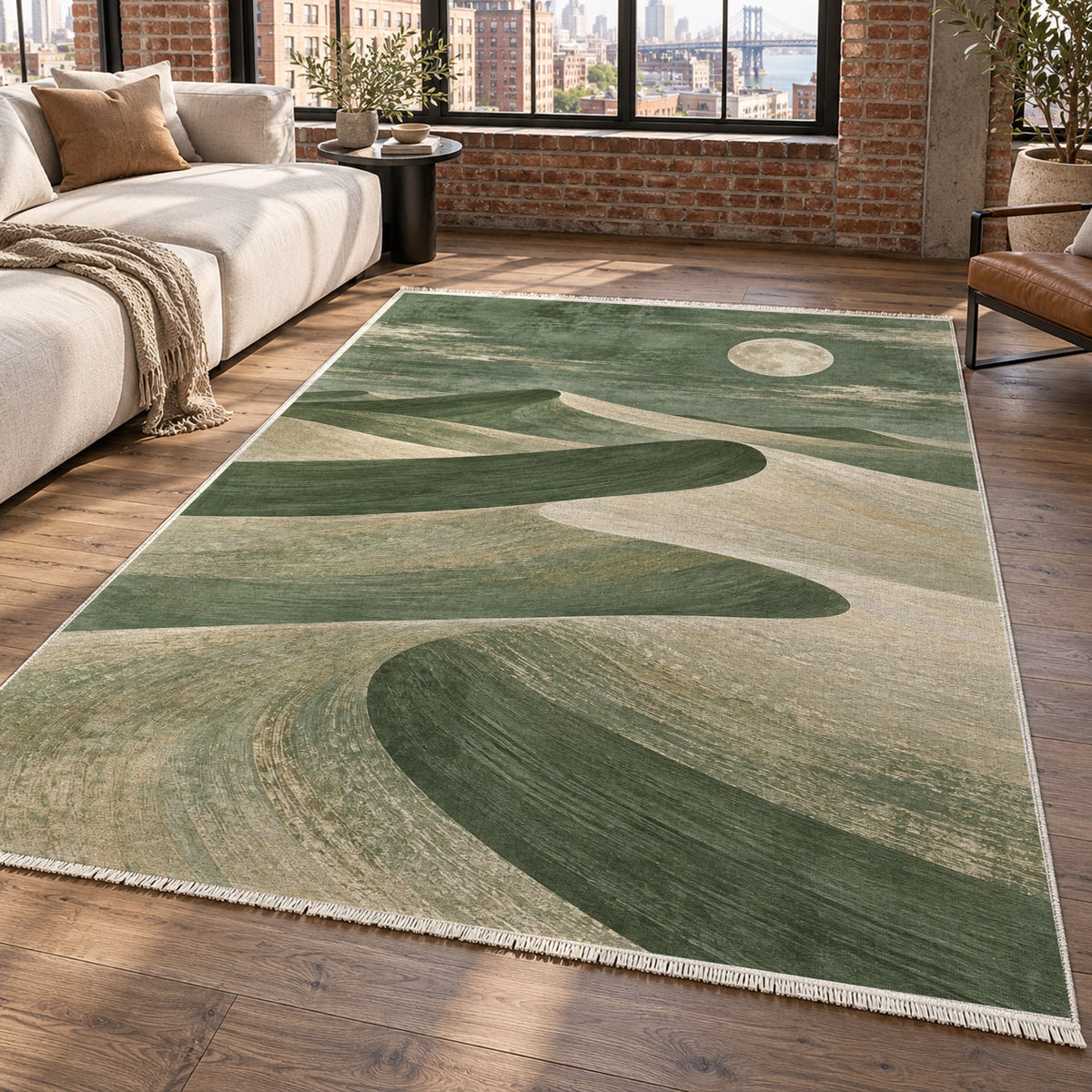 Moonlit Sands Sage Modern Washable Rug — new york living
