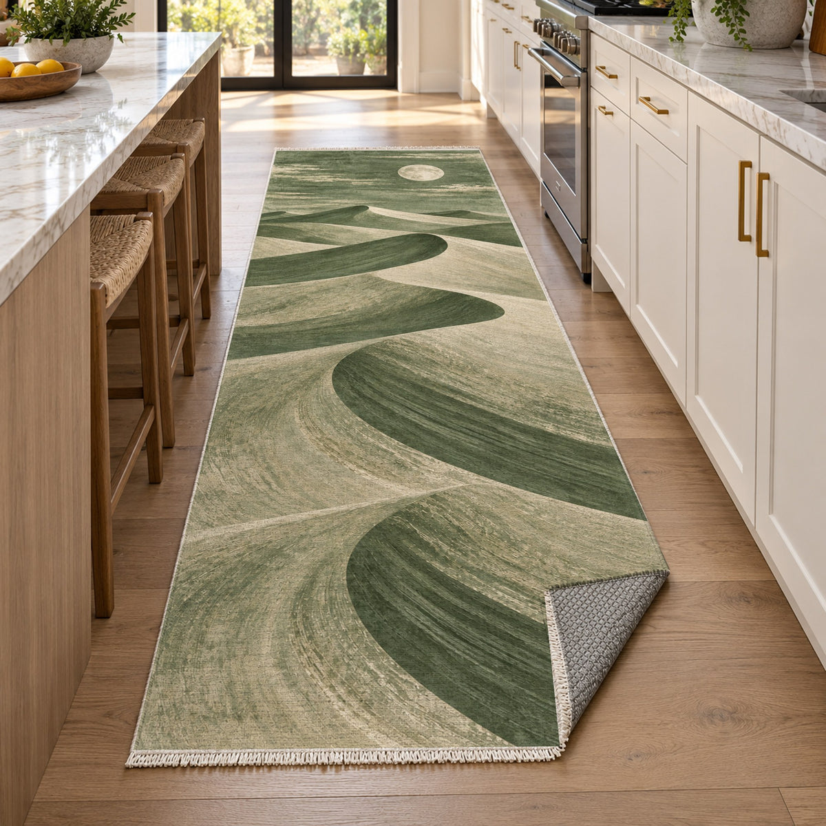 Moonlit Sands Sage Modern Washable Rug — new york kitchen runner