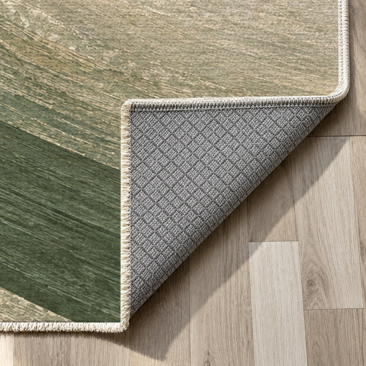 Moonlit Sands Sage Modern Washable Rug — backing close up