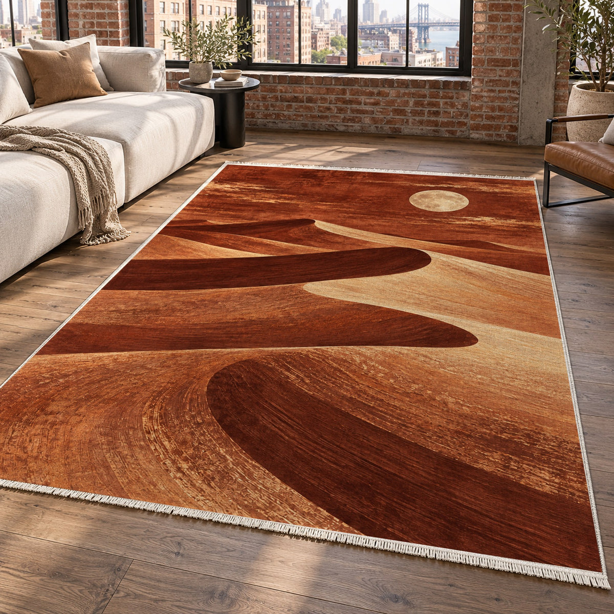 Moonlit Sands Terracotta Modern Washable Rug — new york living
