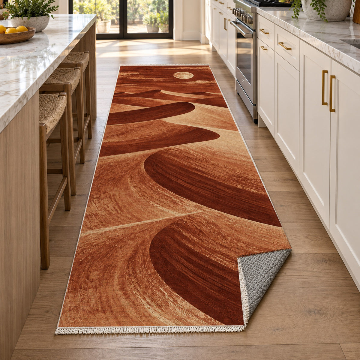 Moonlit Sands Terracotta Modern Washable Rug — new york kitchen runner