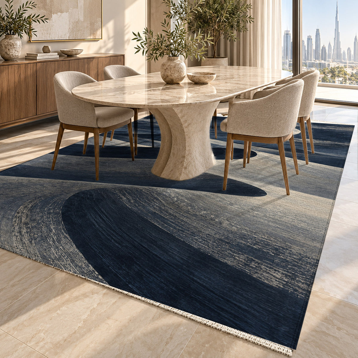 Moonlit Sands Modern Washable Rug — dubai dining