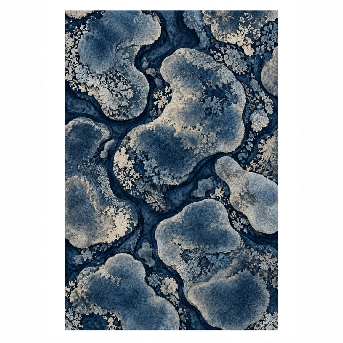 Moss Islands Indigo Floral Washable Rug — top view