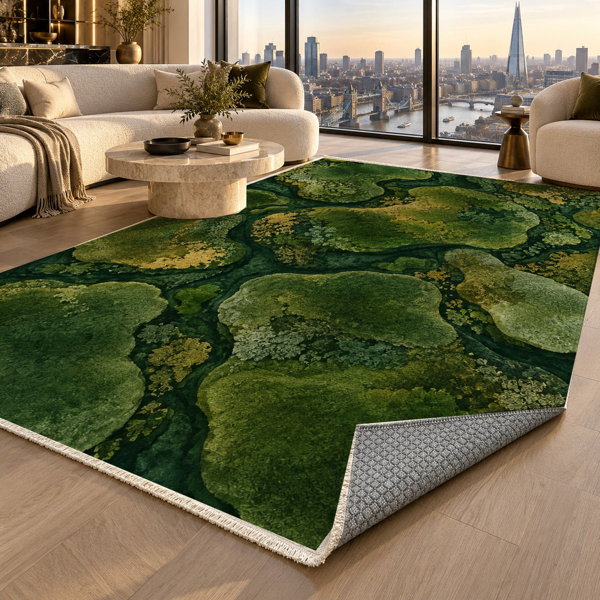 Moss Islands Floral Washable Rug — london luxury living