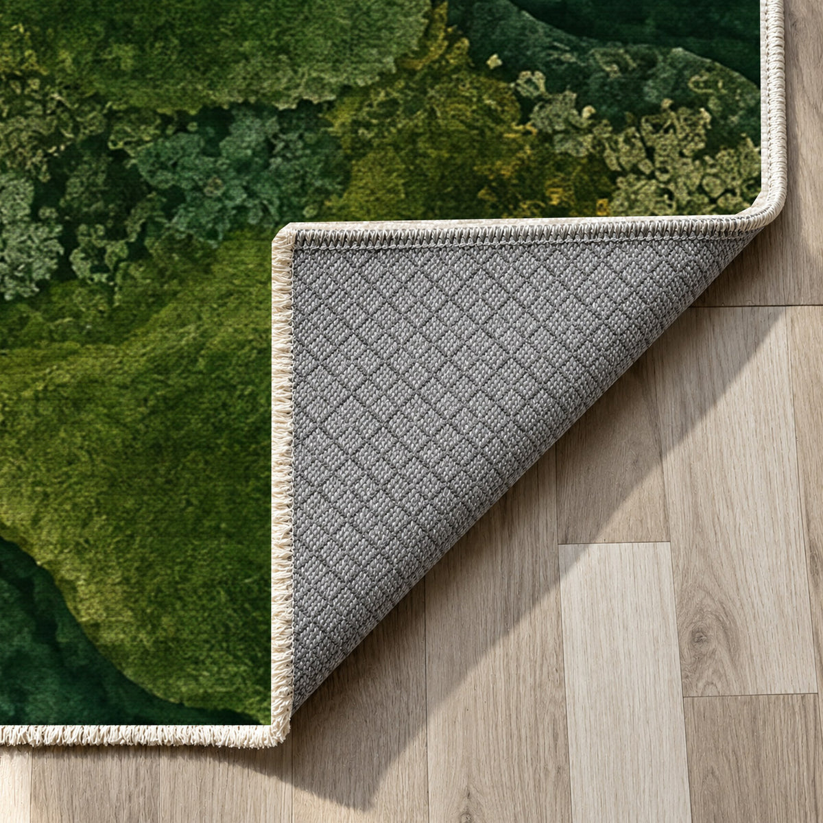 Moss Islands Floral Washable Rug — backing close up
