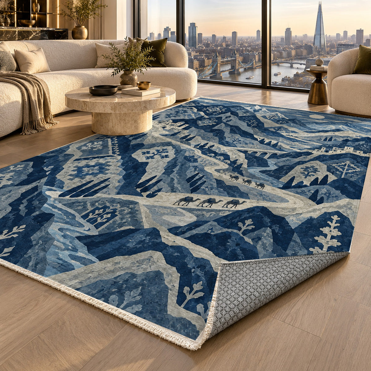 Mountain Passage Indigo Ethnic Washable Rug — london luxury living