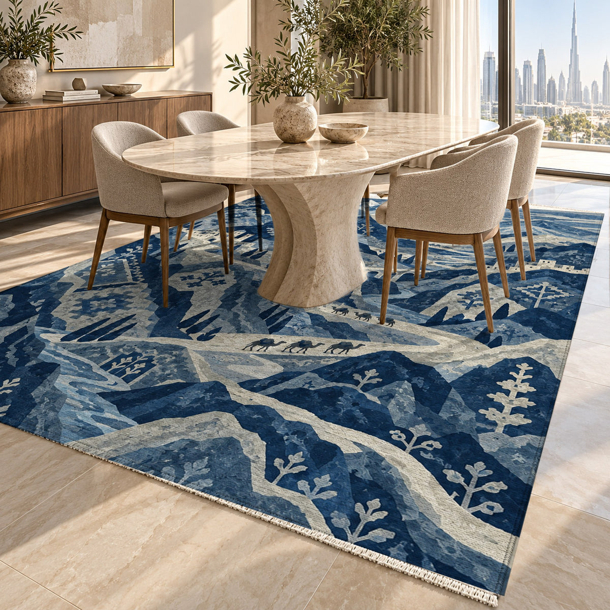Mountain Passage Indigo Ethnic Washable Rug — dubai dining