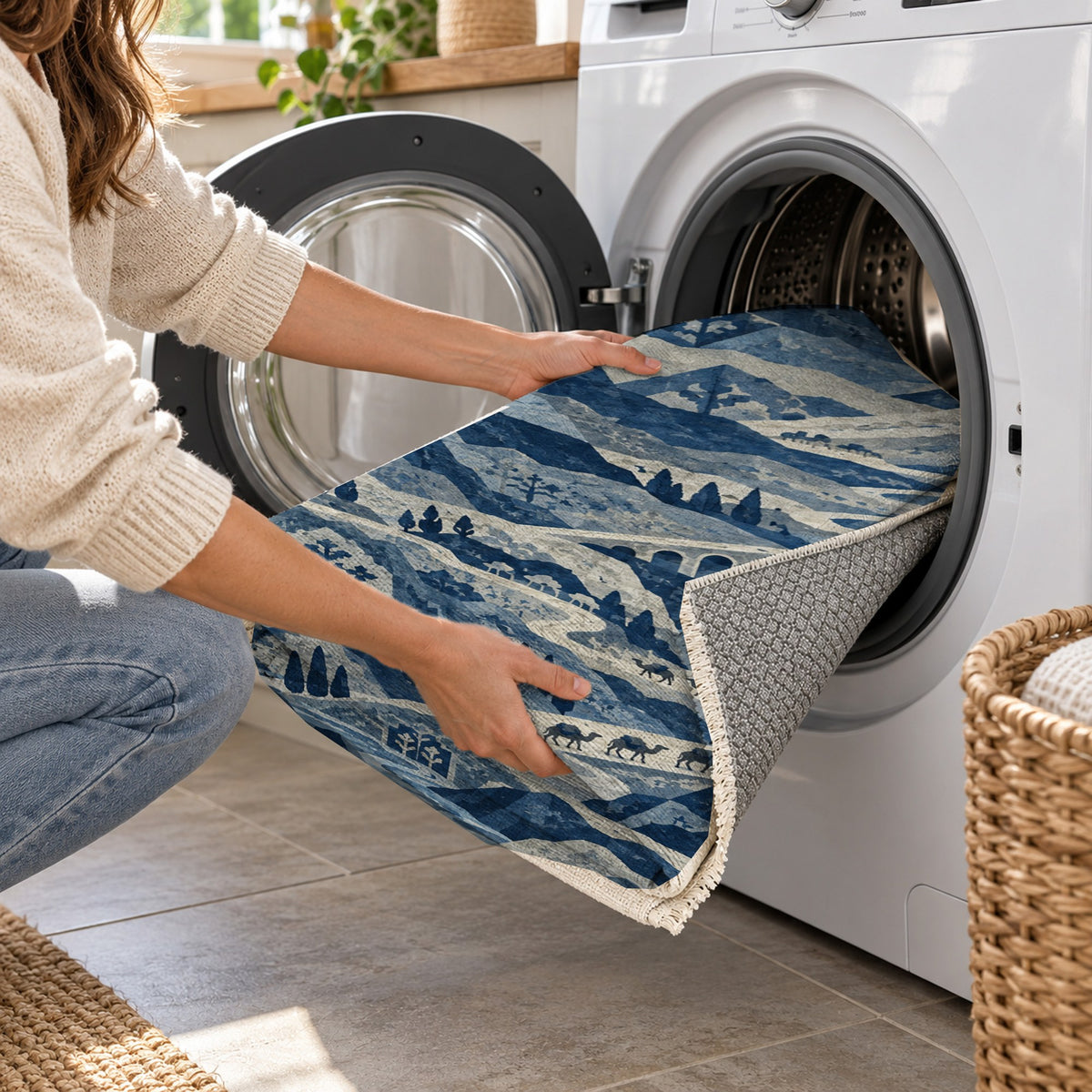 Mountain Passage Indigo Ethnic Washable Rug — washing machine