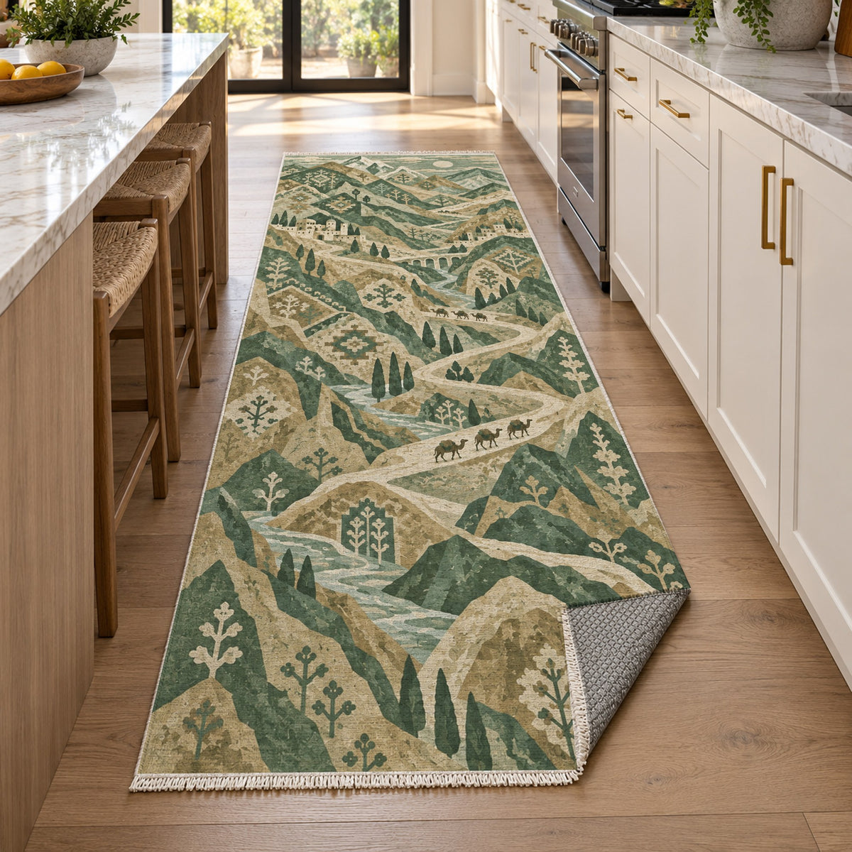 Mountain Passage Sage Ethnic Washable Rug — new york kitchen runner
