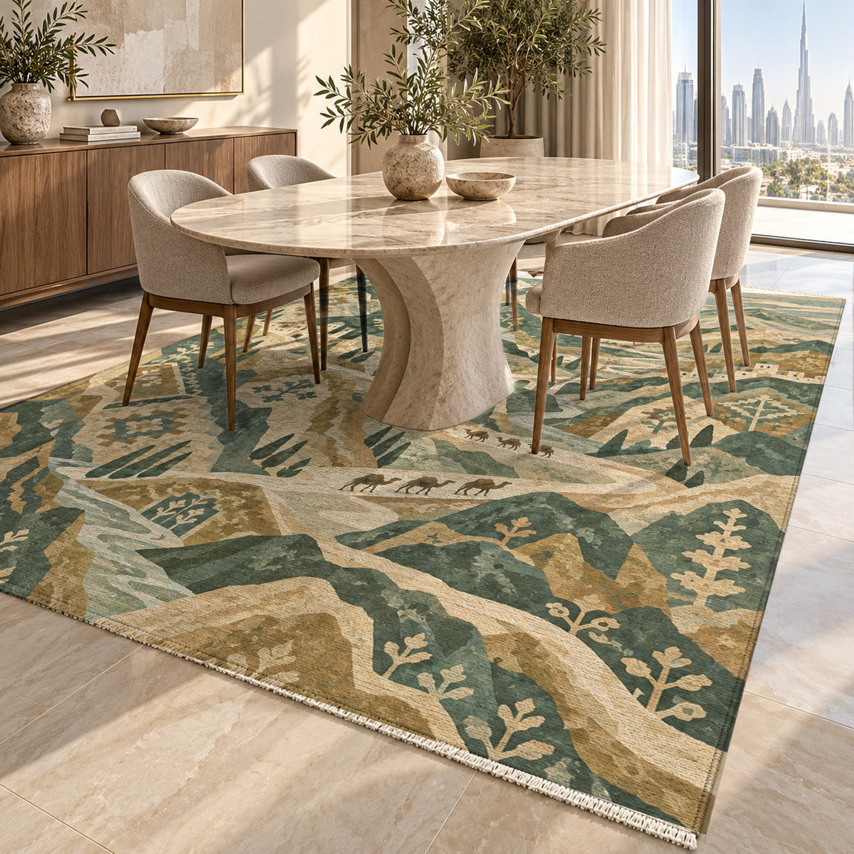 Mountain Passage Sage Ethnic Washable Rug — dubai dining