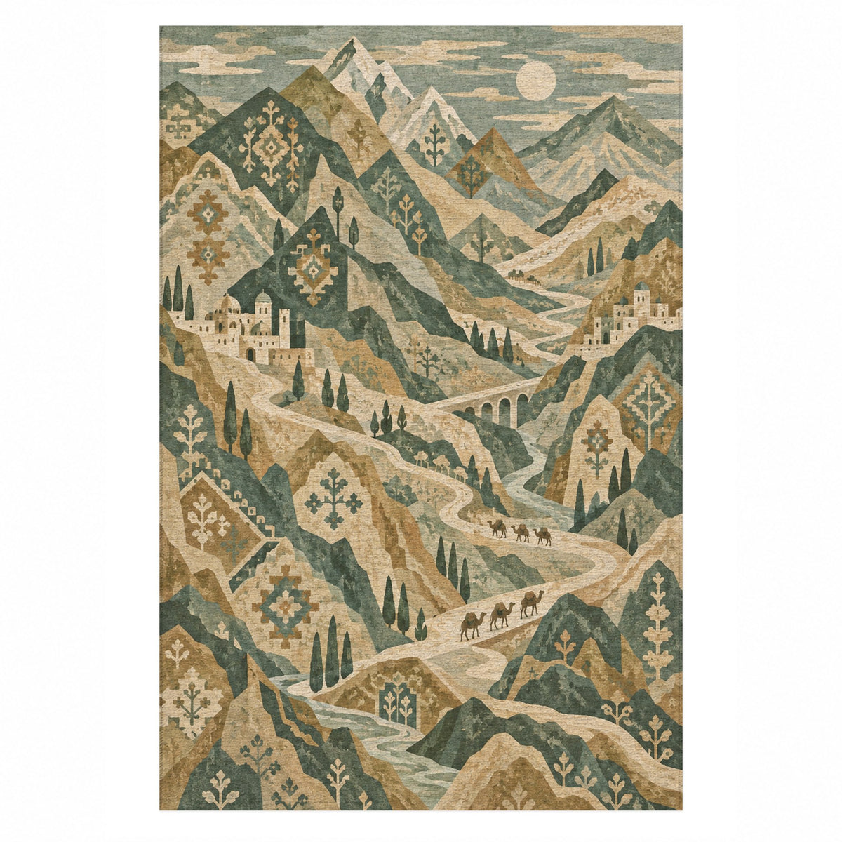 Mountain Passage Sage Ethnic Washable Rug — top view