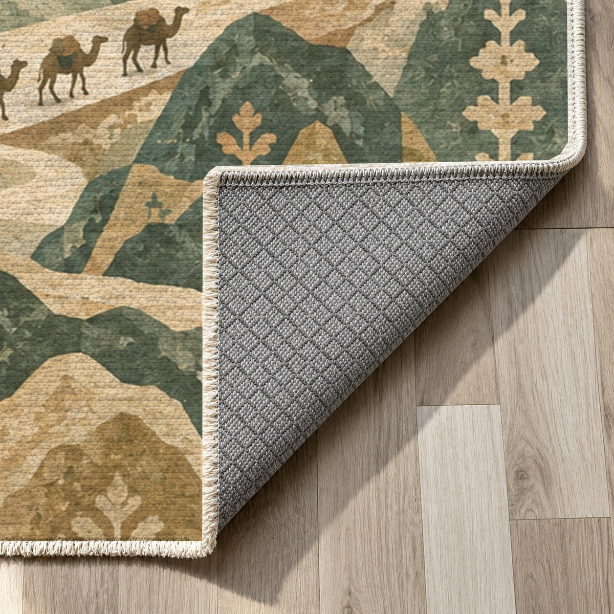 Mountain Passage Sage Ethnic Washable Rug — backing close up