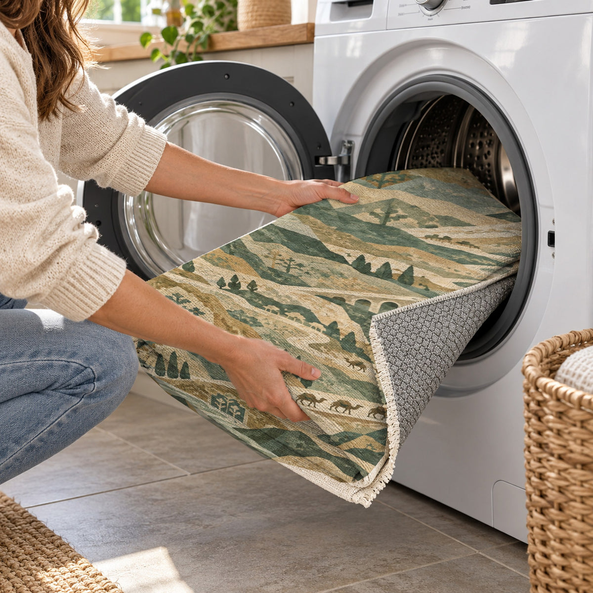 Mountain Passage Sage Ethnic Washable Rug — washing machine