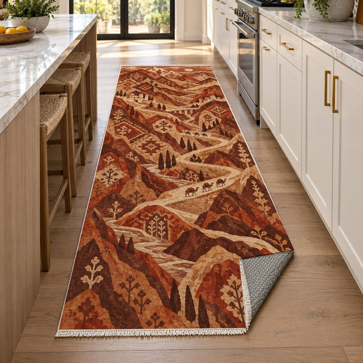 Mountain Passage Terracotta Ethnic Washable Rug — new york kitchen runner