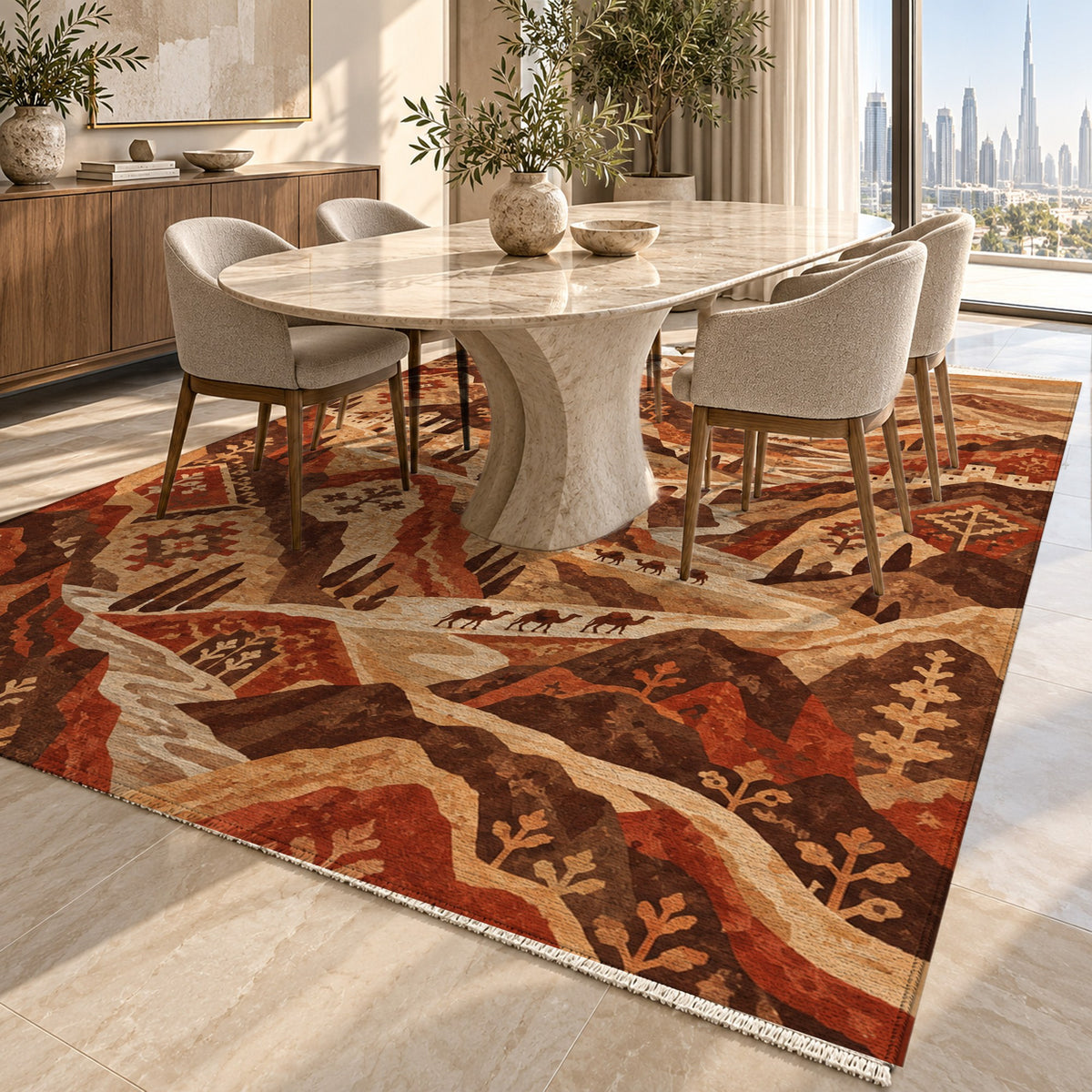 Mountain Passage Terracotta Ethnic Washable Rug — dubai dining