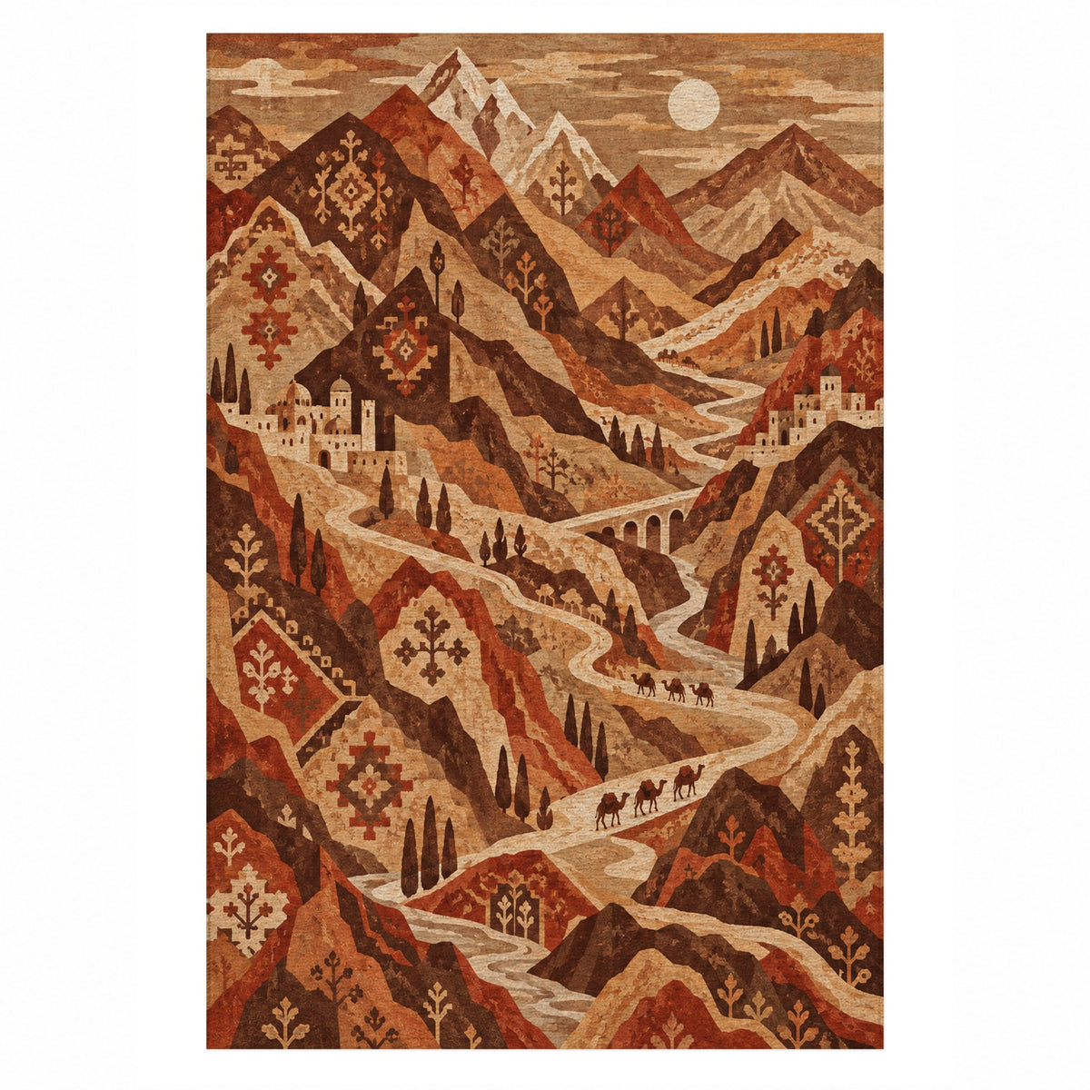 Mountain Passage Terracotta Ethnic Washable Rug — top view