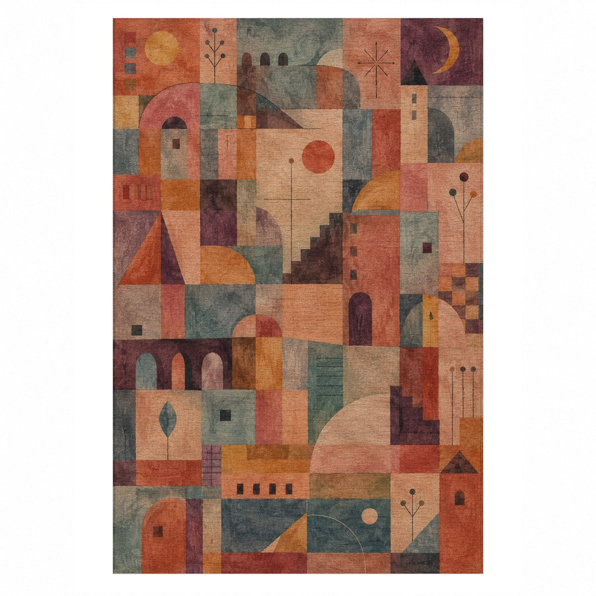 Musical City Abstract Washable Rug — top view