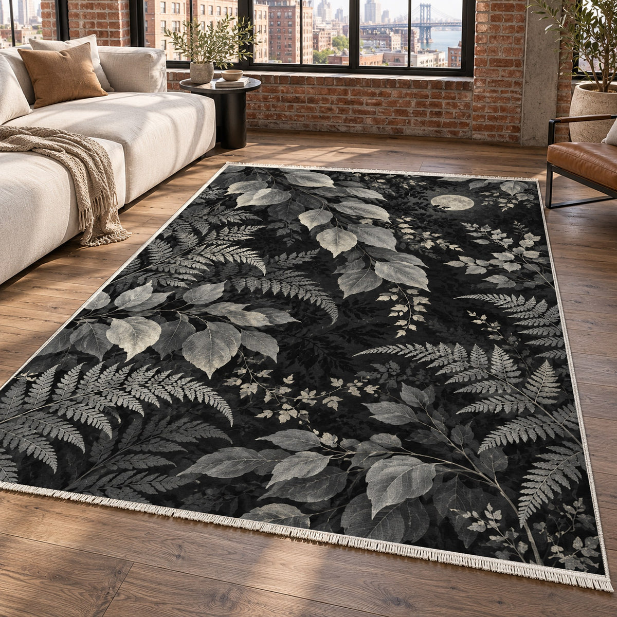 Night Forest Charcoal Floral Washable Rug — new york living