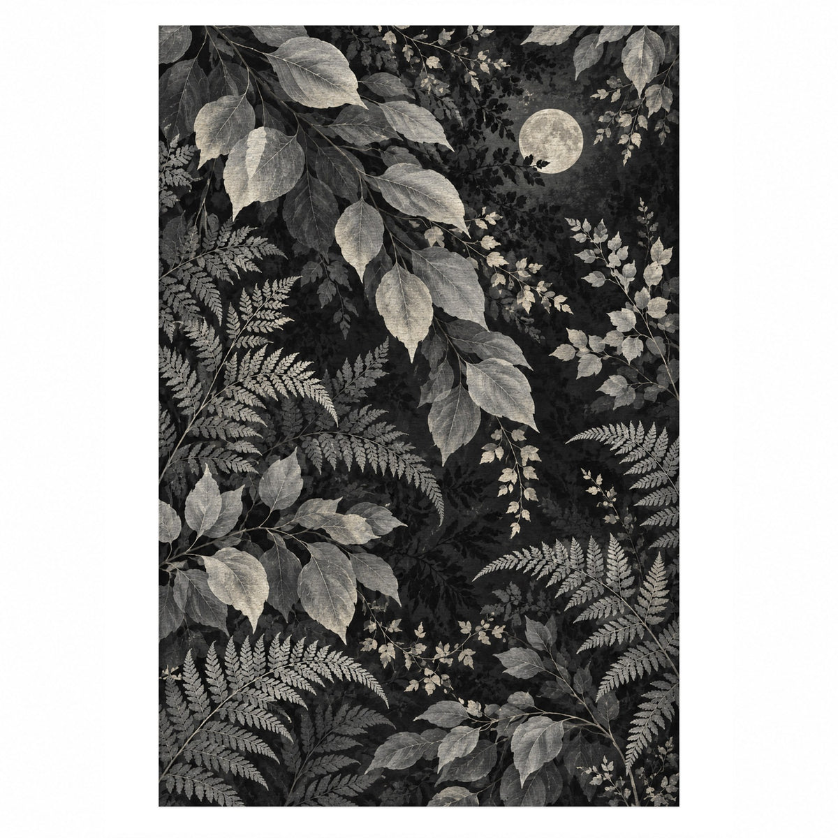 Night Forest Charcoal Floral Washable Rug — top view