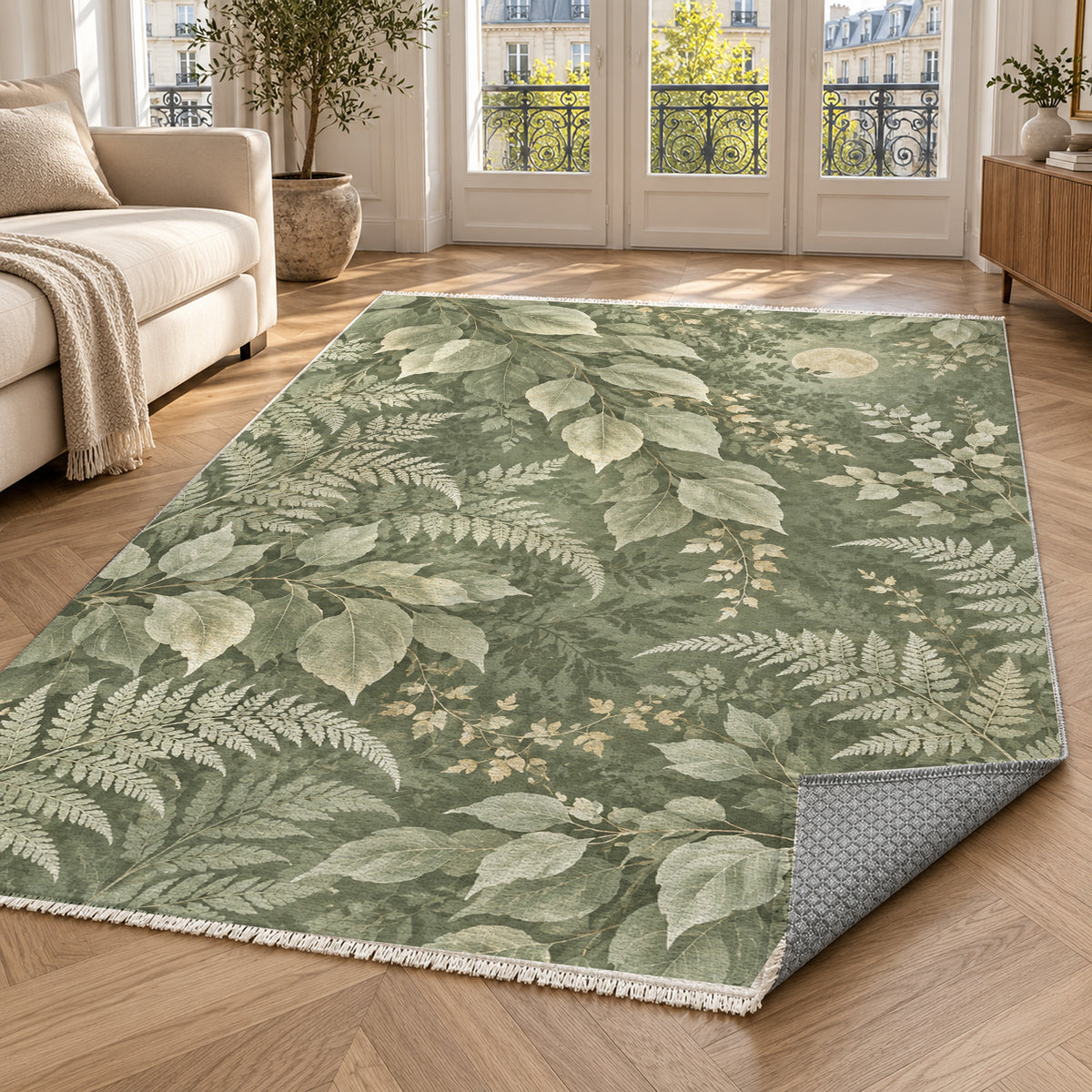 Night Forest Sage Floral Washable Rug — paris living