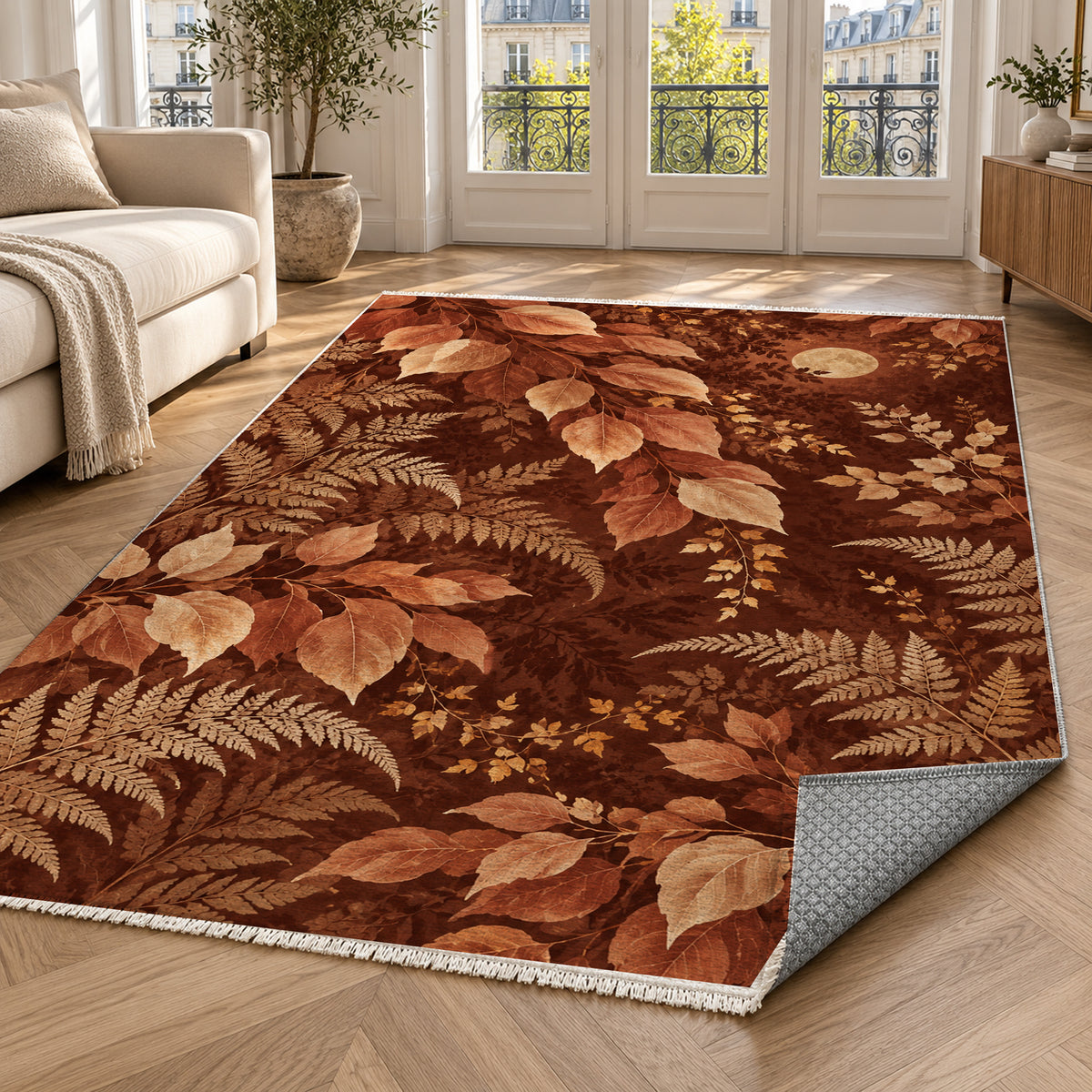 Night Forest Terracotta Floral Washable Rug — paris living